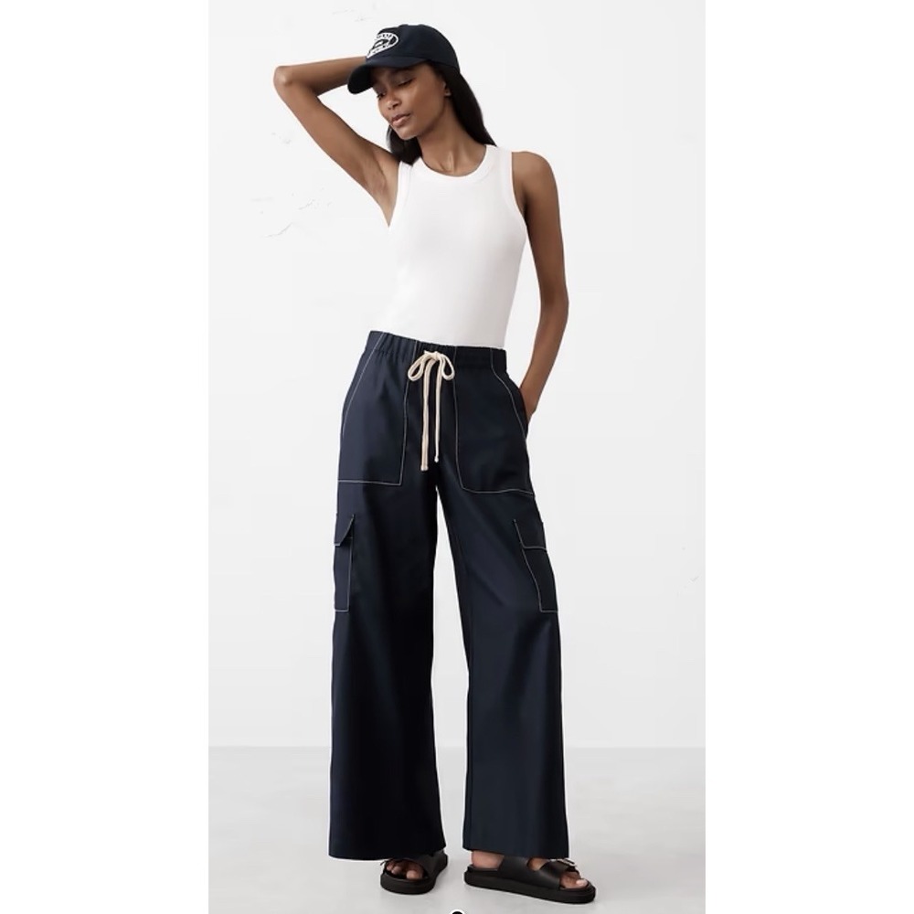 Banana Republic Wide Leg Cargo Pants Womens XS Navy Nautical Summer